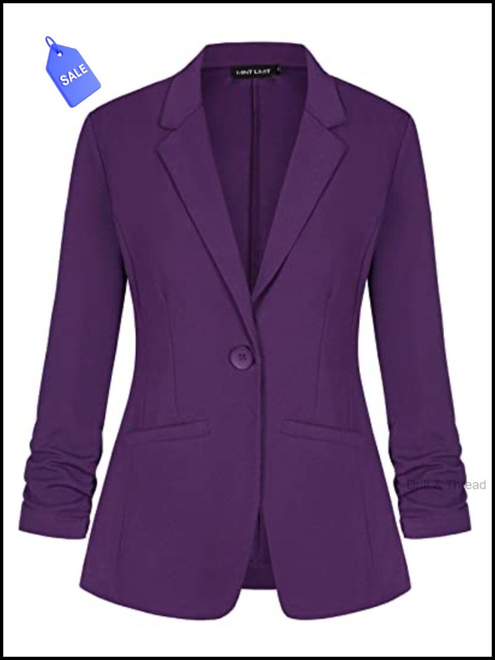Women's 3/4 Ruched Sleeve Open Front Blazer Button Jacket